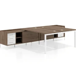 Mesa multipuesto con pedestal cajonera Kube, encimera única, estructura blanca