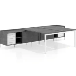 Mesa multipuesto con pedestal cajonera Kube, encimera única, estructura blanca