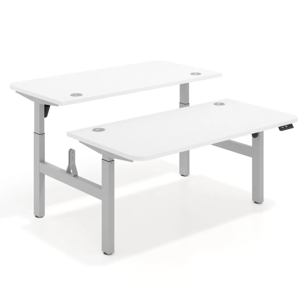 Mesa Multipuesto Elevable eléctrica Erghos Motion estructura aluminio 2 cantos curvos