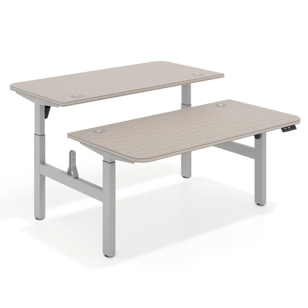 Mesa Multipuesto Elevable eléctrica Erghos Motion estructura aluminio 2 cantos curvos