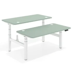 Mesa Multipuesto Elevable eléctrica Erghos Motion Pro estructura blanca 4 cantos curvos