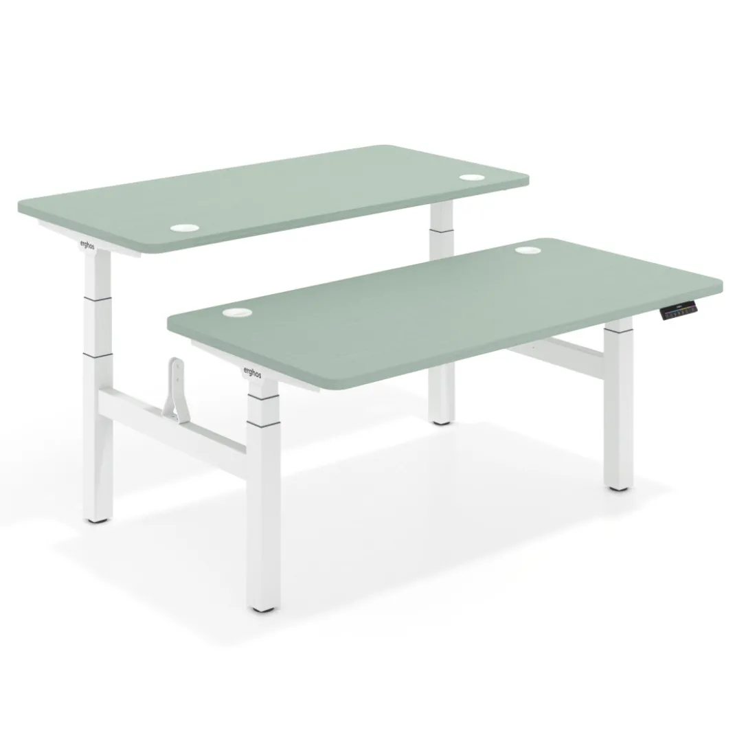 Mesa Multipuesto Elevable eléctrica Erghos Motion Pro estructura blanca 4 cantos curvos