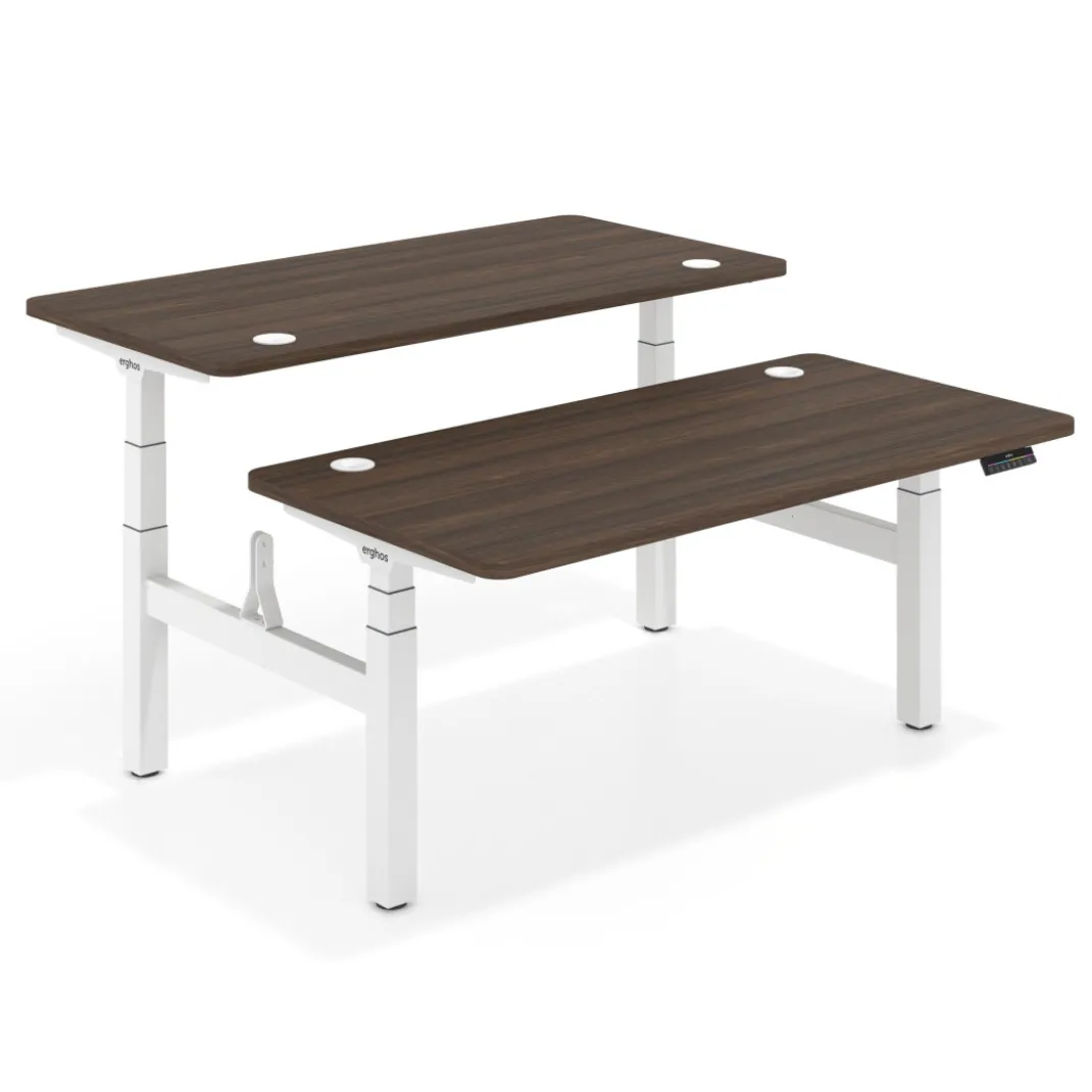 Mesa Multipuesto Elevable eléctrica Erghos Motion Pro estructura blanca 4 cantos curvos