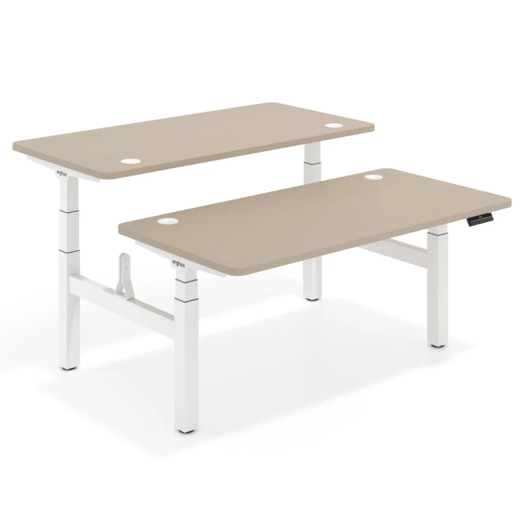 Mesa Multipuesto Elevable eléctrica Erghos Motion Pro estructura blanca 4 cantos curvos
