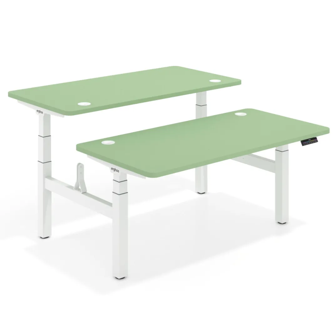Mesa Multipuesto Elevable eléctrica Erghos Motion Pro estructura blanca 4 cantos curvos