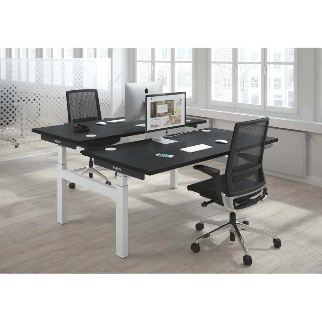 Mesa Multipuesto Elevable eléctrica Erghos Smart Pro estructura blanca canto recto