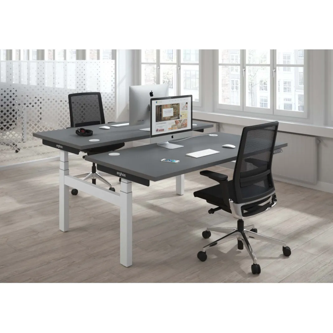 Mesa Multipuesto Elevable eléctrica Erghos Smart Pro estructura blanca canto recto