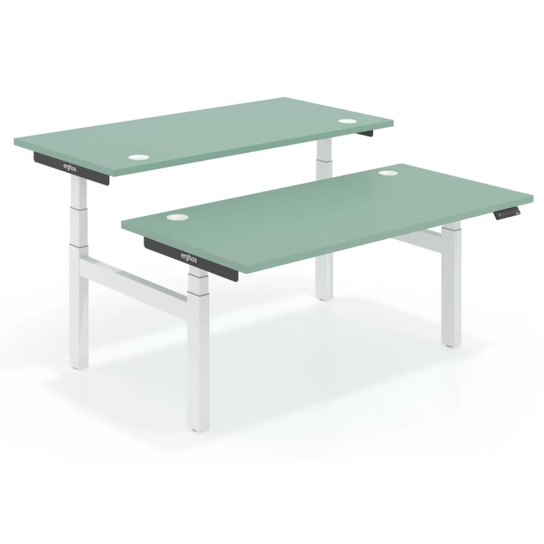 Mesa Multipuesto Elevable eléctrica Erghos Smart Pro estructura blanca canto recto