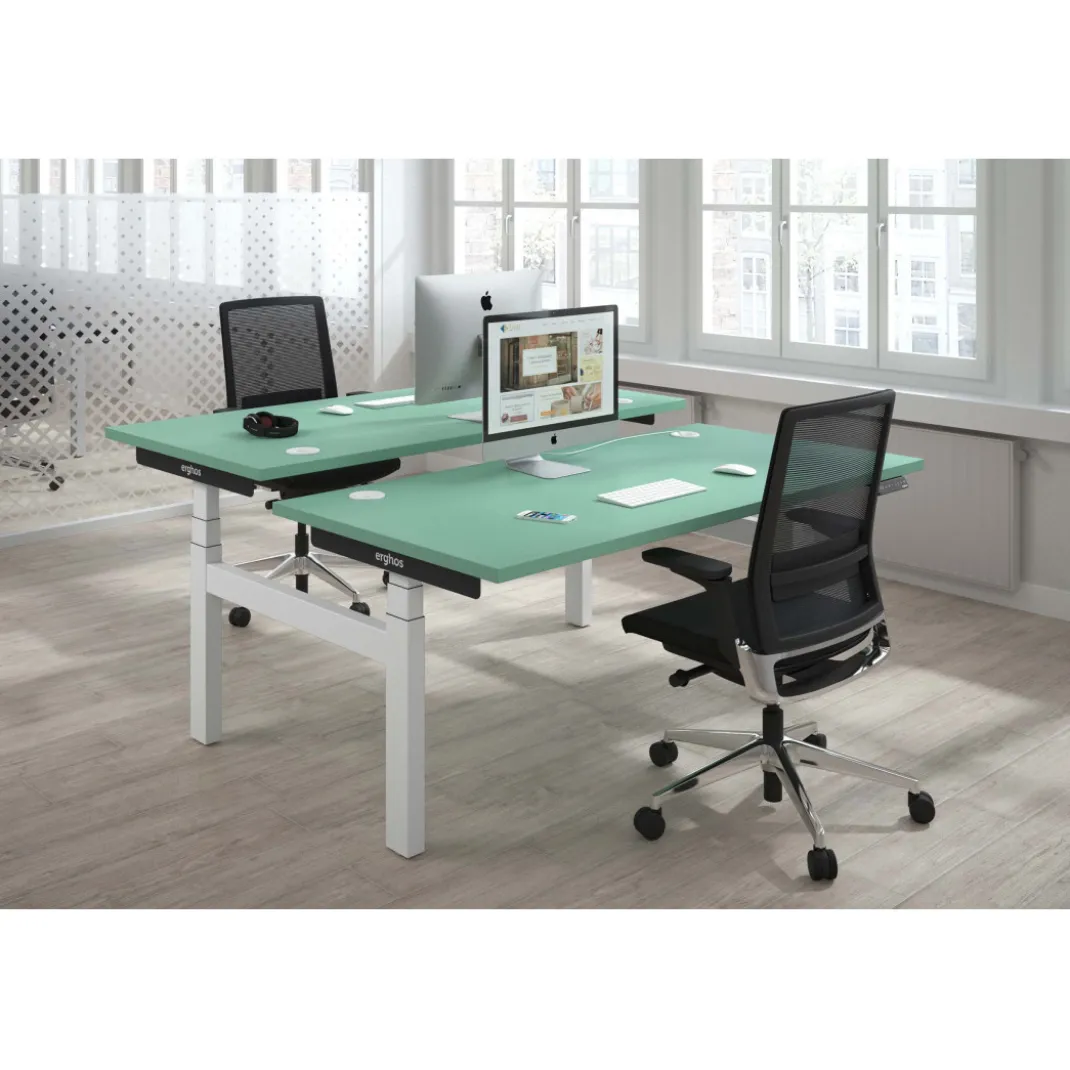 Mesa Multipuesto Elevable eléctrica Erghos Smart Pro estructura blanca canto recto
