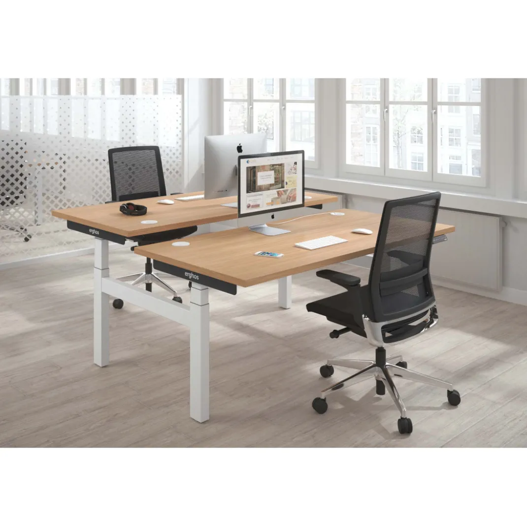 Mesa Multipuesto Elevable eléctrica Erghos Smart Pro estructura blanca canto recto