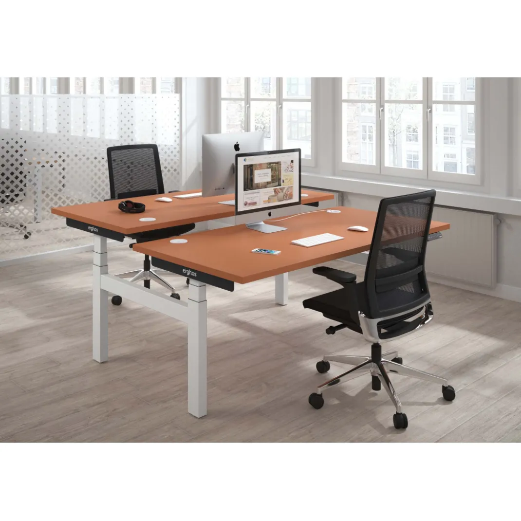 Mesa Multipuesto Elevable eléctrica Erghos Smart Pro estructura blanca canto recto