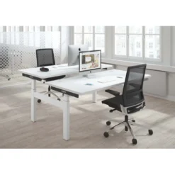 Mesa Multipuesto Elevable eléctrica Erghos Smart Pro estructura blanca canto recto