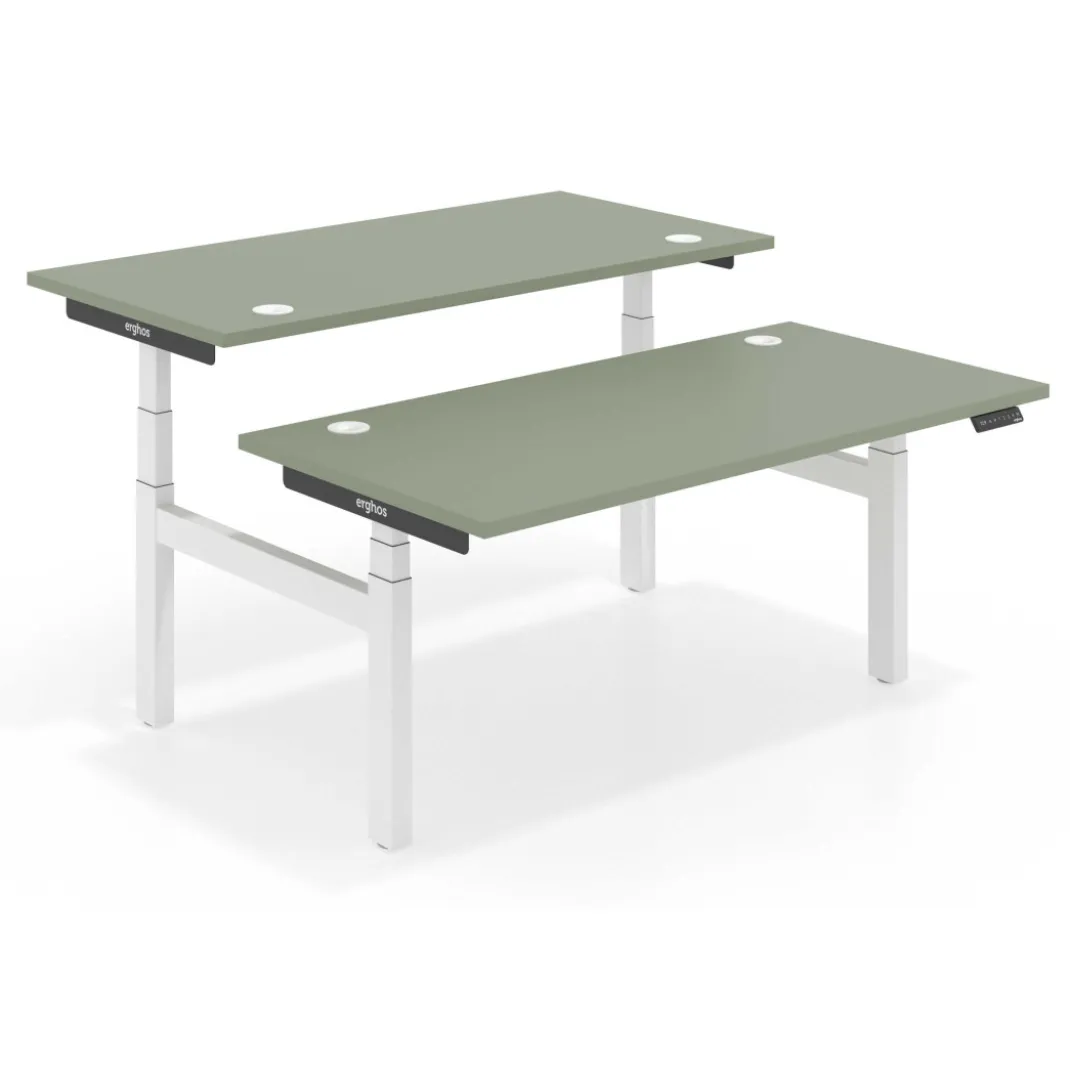 Mesa Multipuesto Elevable eléctrica Erghos Smart Pro estructura blanca canto recto