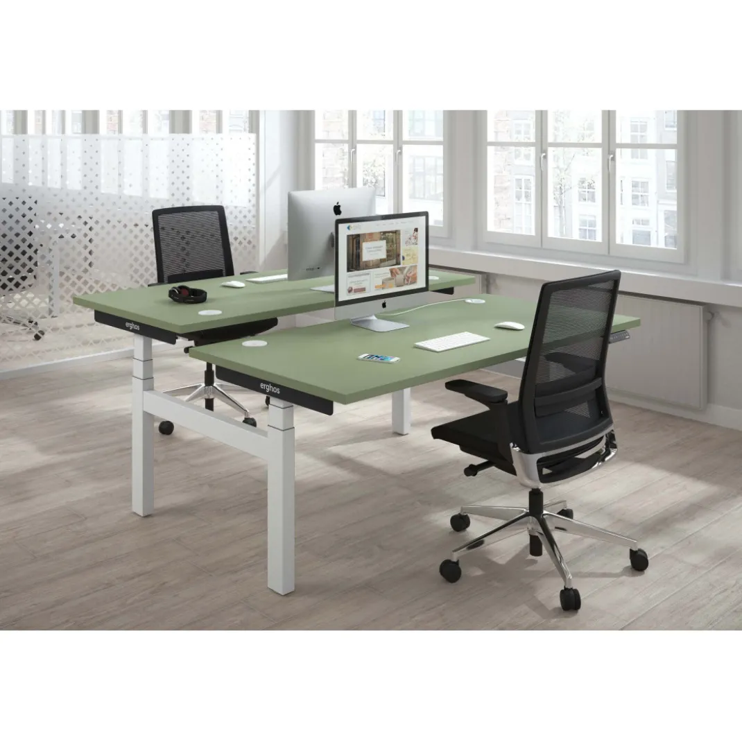 Mesa Multipuesto Elevable eléctrica Erghos Smart Pro estructura blanca canto recto