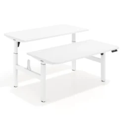 Mesa Multipuesto Elevable eléctrica Erghos Motion estructura blanca 2 cantos curvos