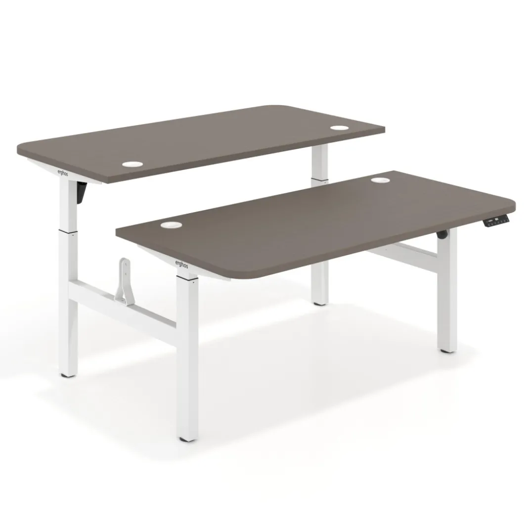 Mesa Multipuesto Elevable eléctrica Erghos Motion estructura blanca 2 cantos curvos