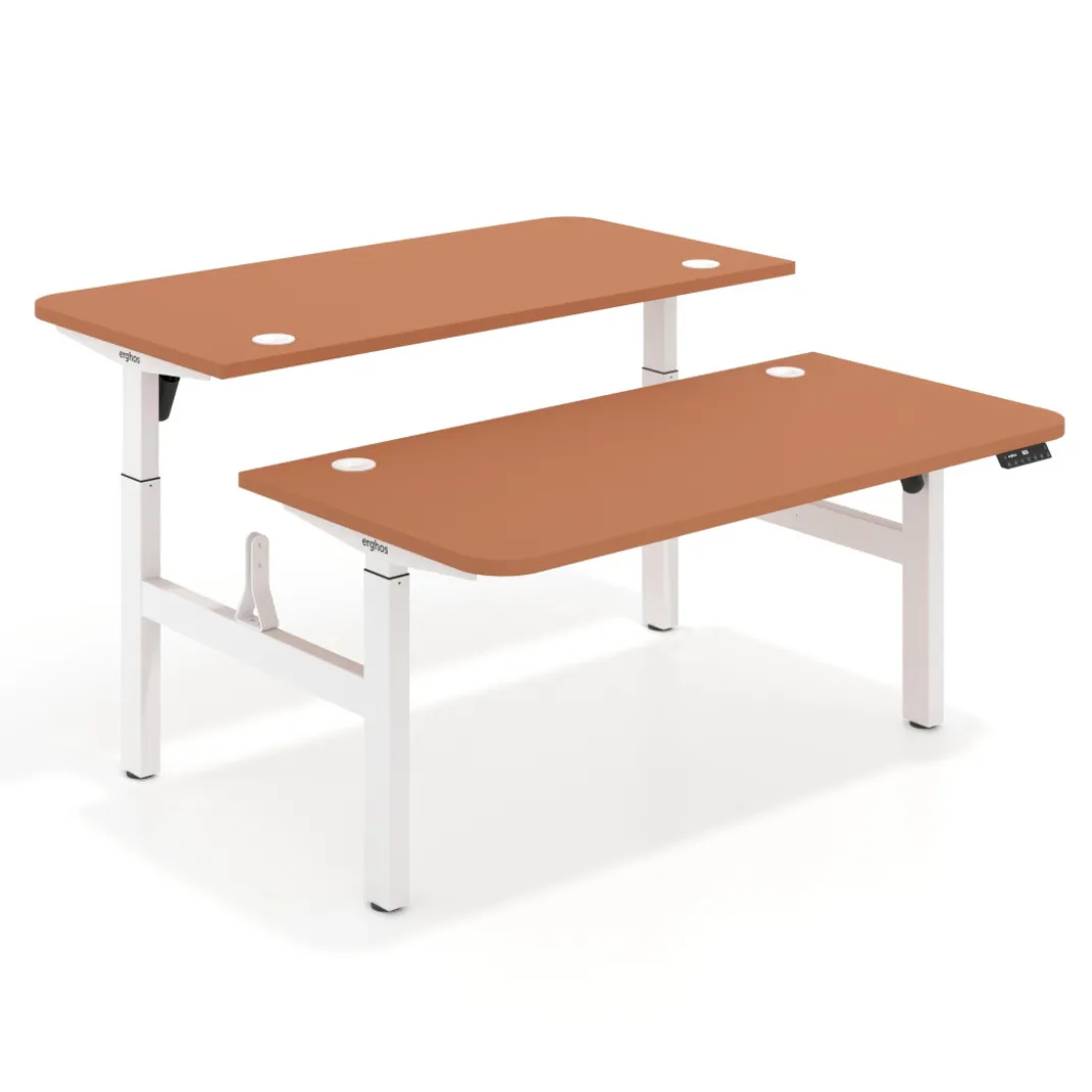Mesa Multipuesto Elevable eléctrica Erghos Motion estructura blanca 2 cantos curvos