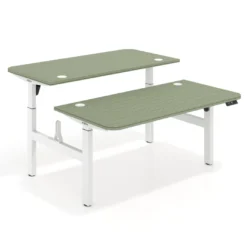 Mesa Multipuesto Elevable eléctrica Erghos Motion estructura blanca 2 cantos curvos