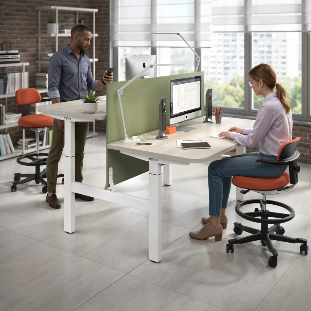 Mesa Multipuesto Elevable eléctrica Erghos Motion estructura aluminio canto recto