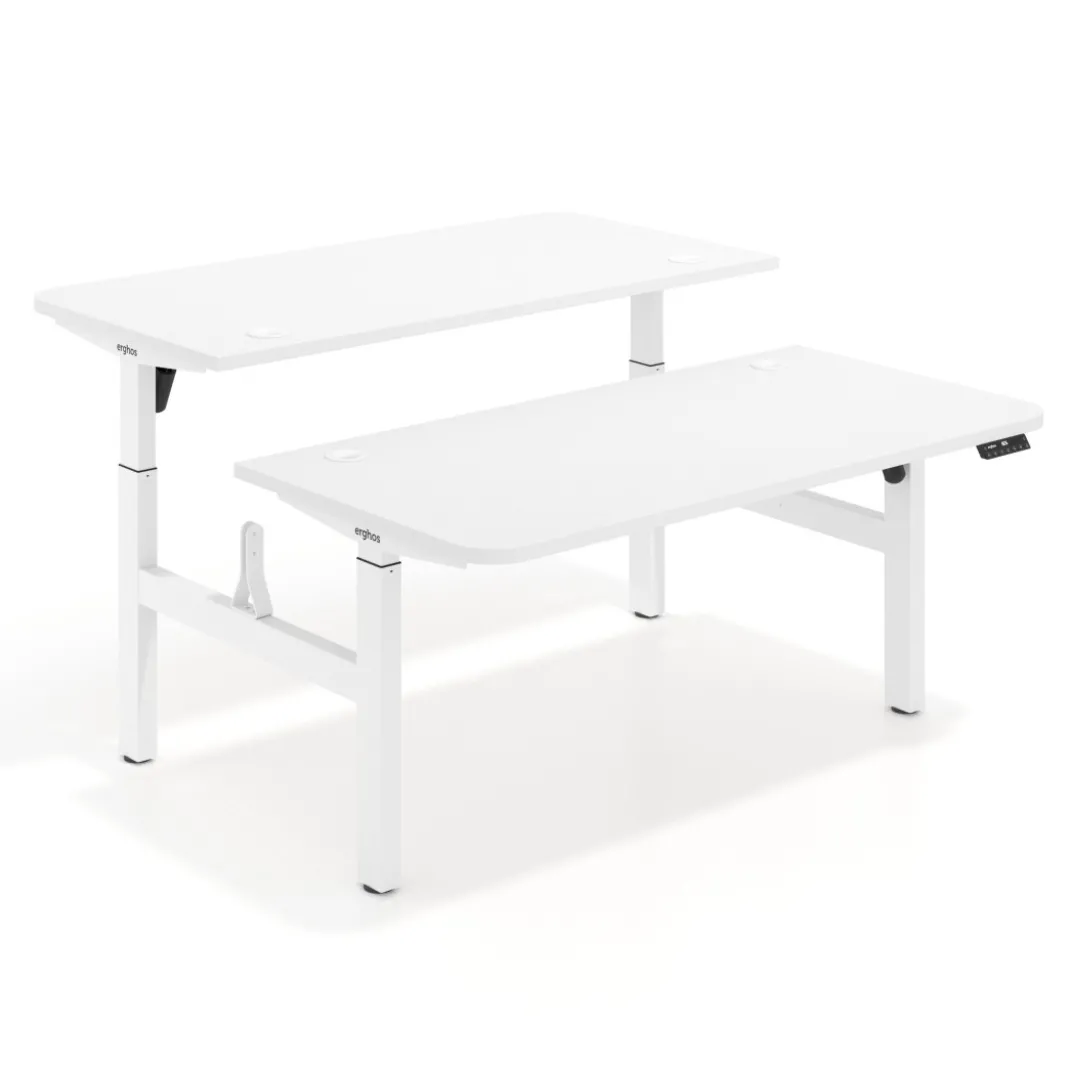 Mesa Multipuesto Elevable eléctrica Erghos Motion estructura blanca 2 cantos curvos