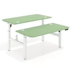 Mesa Multipuesto Elevable eléctrica Erghos Motion estructura blanca 2 cantos curvos