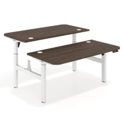 Mesa Multipuesto Elevable eléctrica Erghos Motion estructura blanca 2 cantos curvos