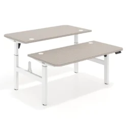 Mesa Multipuesto Elevable eléctrica Erghos Motion estructura blanca 2 cantos curvos