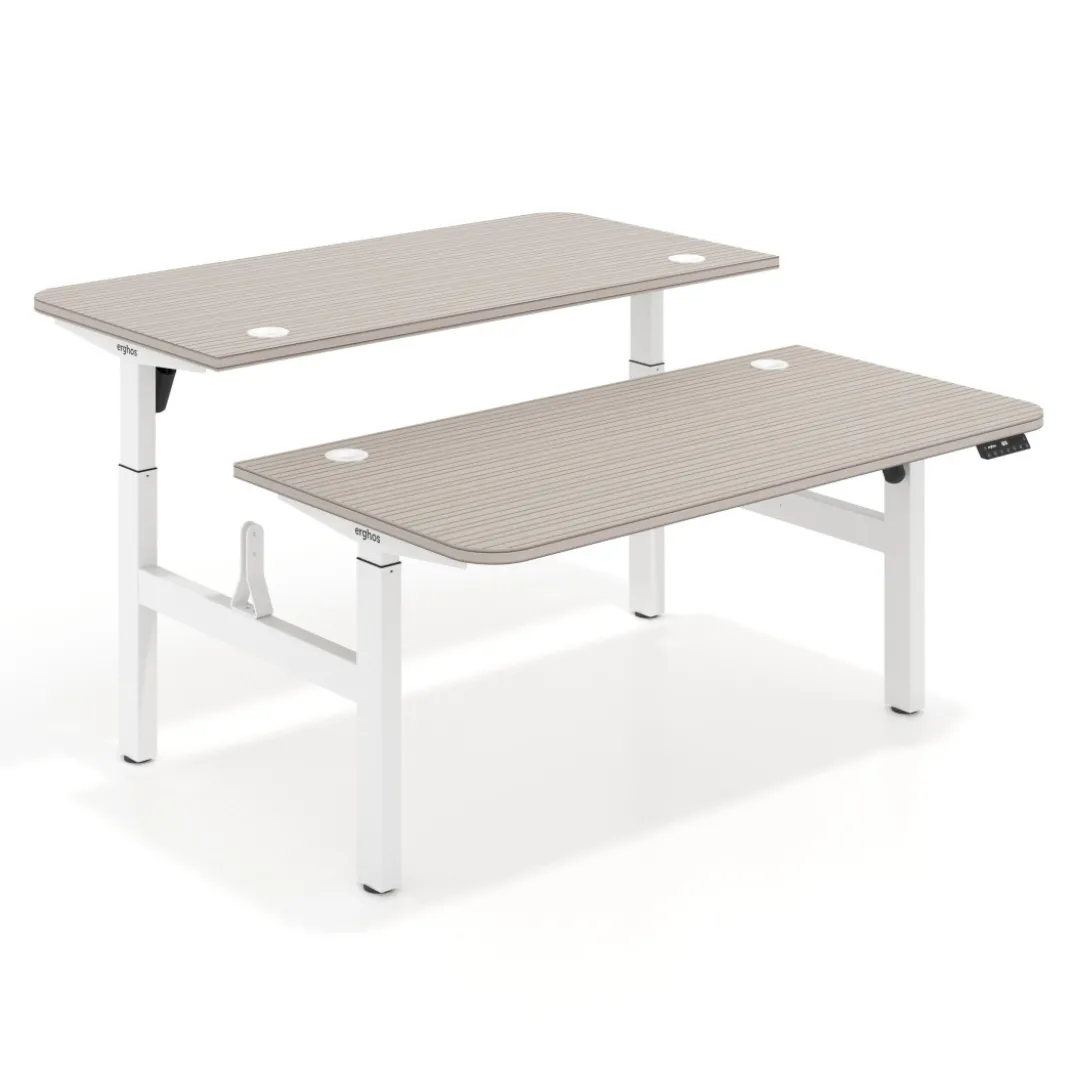 Mesa Multipuesto Elevable eléctrica Erghos Motion estructura blanca 2 cantos curvos