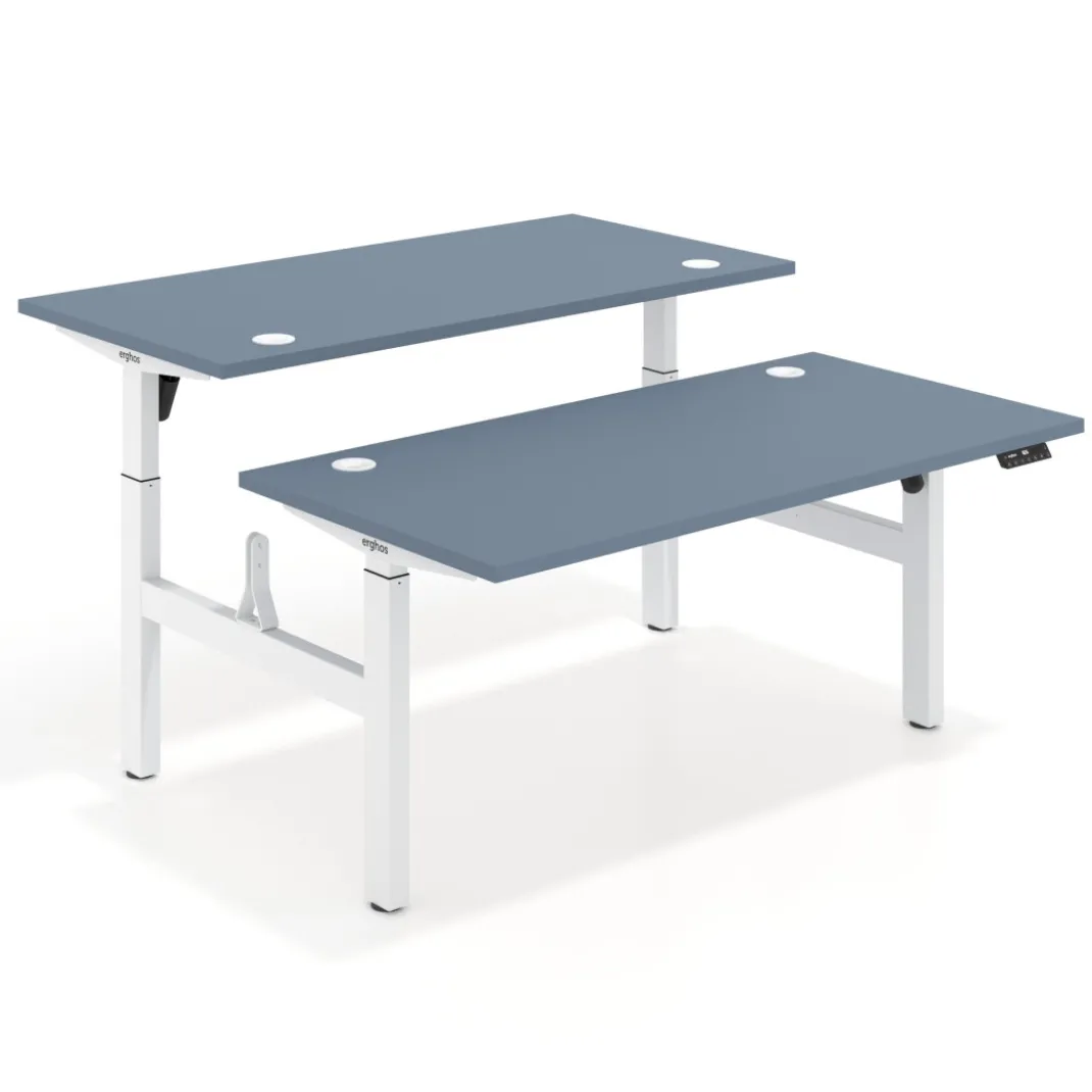 Mesa Multipuesto Elevable eléctrica Erghos Motion estructura blanca 4 cantos curvos