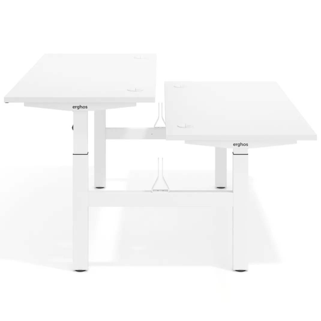 Mesa Multipuesto Elevable eléctrica Erghos Motion estructura blanca 4 cantos curvos