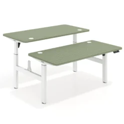 Mesa Multipuesto Elevable eléctrica Erghos Motion estructura blanca 4 cantos curvos