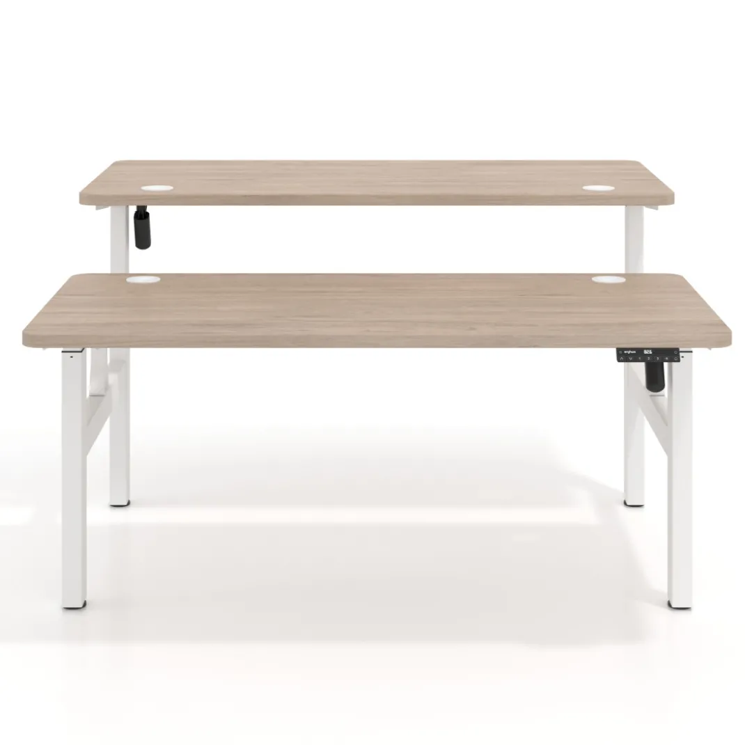 Mesa Multipuesto Elevable eléctrica Erghos Motion estructura blanca 2 cantos curvos