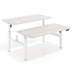 Mesa Multipuesto Elevable eléctrica Erghos Motion estructura blanca 2 cantos curvos
