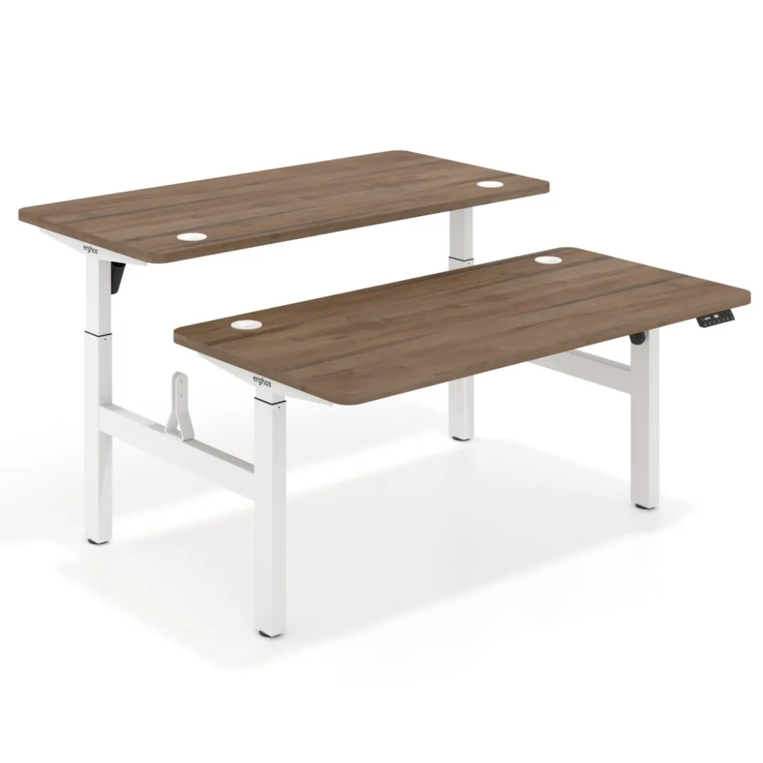 Mesa Multipuesto Elevable eléctrica Erghos Motion estructura blanca 4 cantos curvos