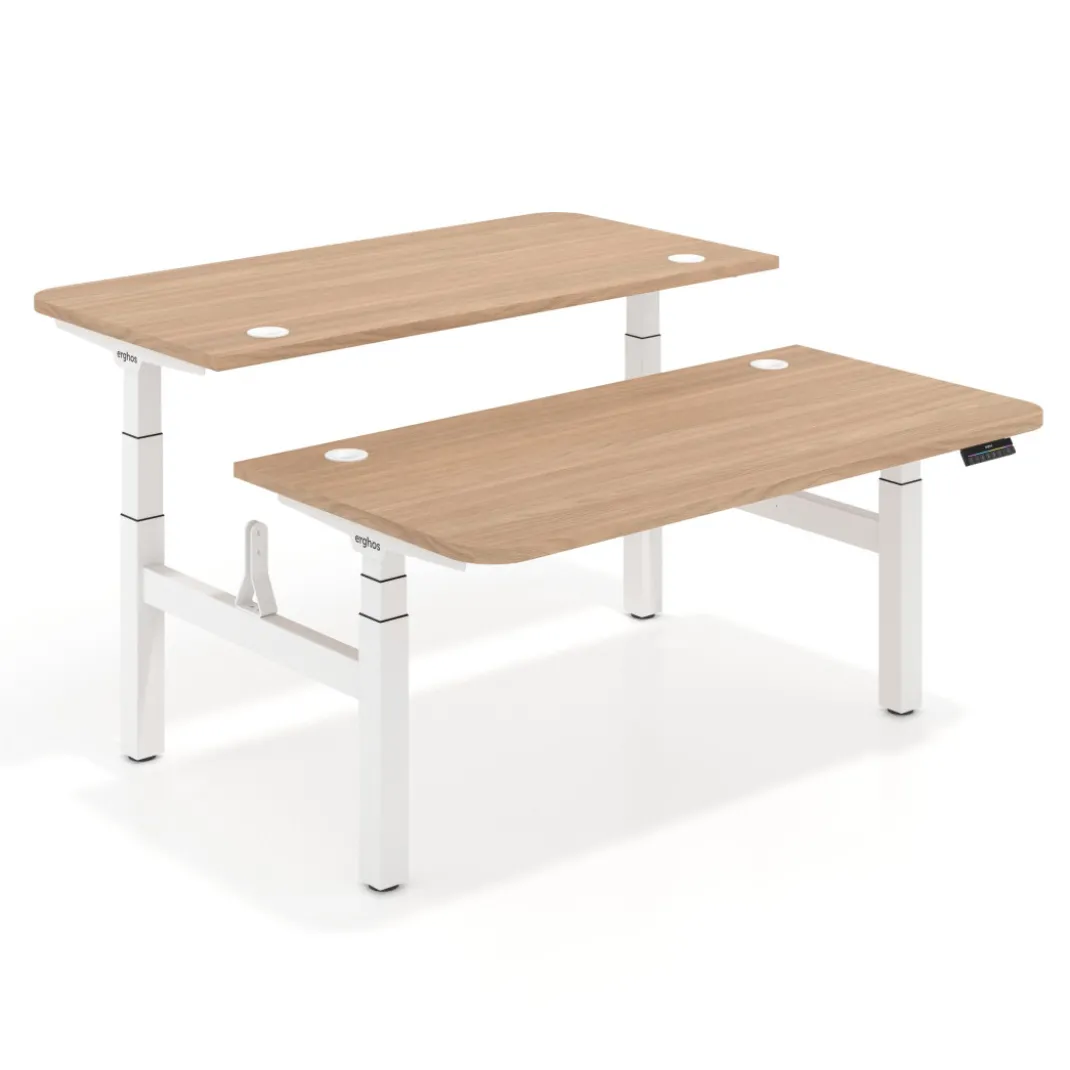 Mesa Multipuesto Elevable eléctrica Erghos Motion Pro estructura blanca 2 cantos curvos