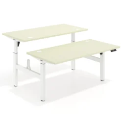Mesa Multipuesto Elevable eléctrica Erghos Motion estructura blanca 4 cantos curvos