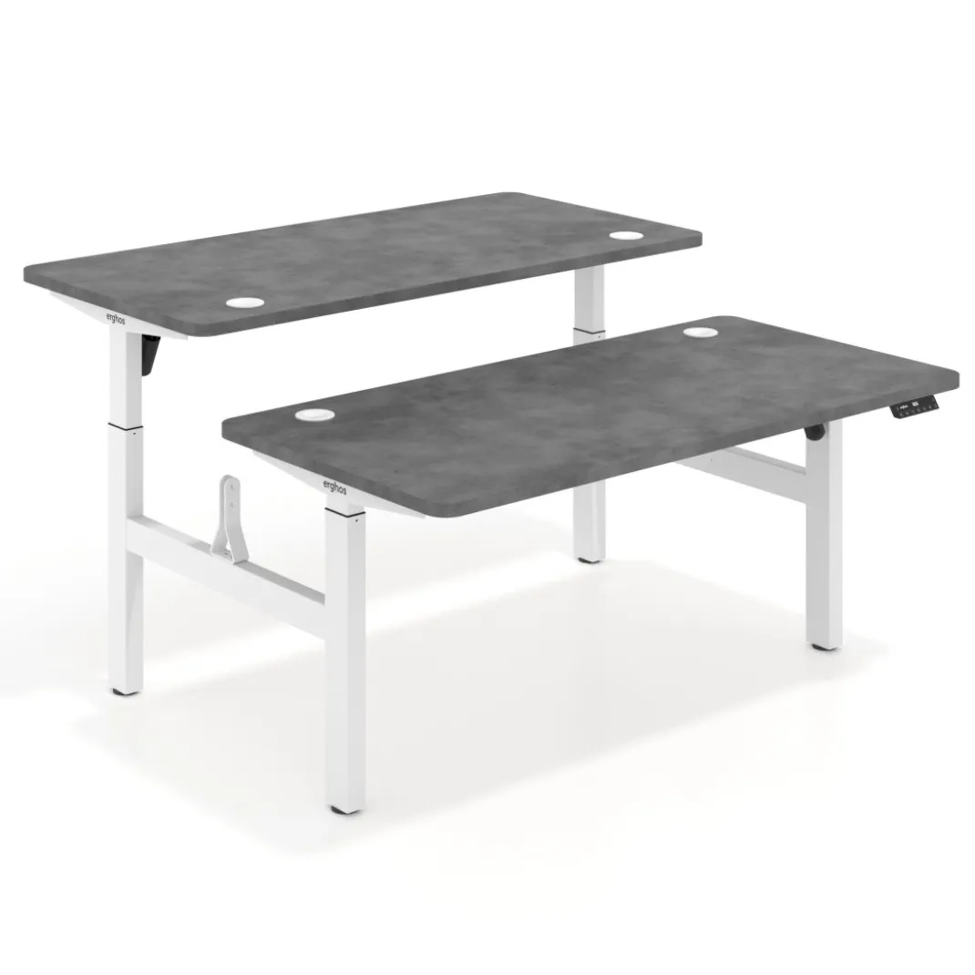 Mesa Multipuesto Elevable eléctrica Erghos Motion estructura blanca 4 cantos curvos