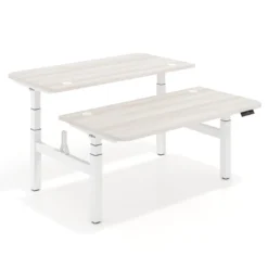 Mesa Multipuesto Elevable eléctrica Erghos Motion Pro estructura blanca 2 cantos curvos