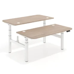Mesa Multipuesto Elevable eléctrica Erghos Motion estructura blanca 4 cantos curvos