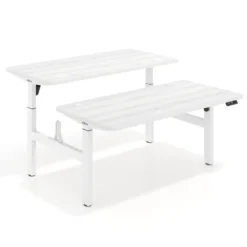 Mesa Multipuesto Elevable eléctrica Erghos Motion estructura blanca 4 cantos curvos