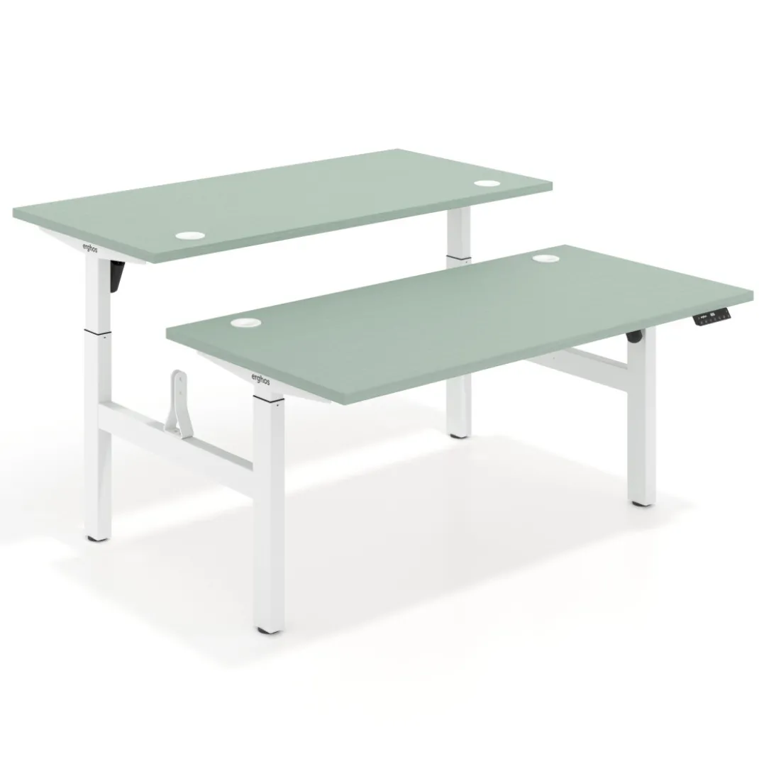 Mesa Multipuesto Elevable eléctrica Erghos Motion estructura blanca canto recto