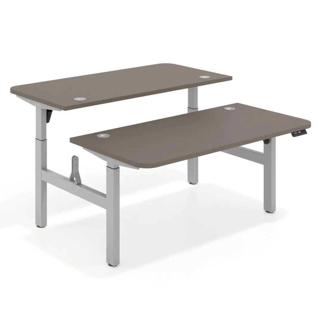 Mesa Multipuesto Elevable eléctrica Erghos Motion estructura aluminio 2 cantos curvos