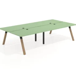 Mesa multipuesto UvePro Bench doble, fondo 166 cm, estructura negra/madera