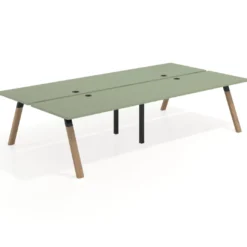 Mesa multipuesto UvePro Bench doble, fondo 166 cm, estructura negra/madera