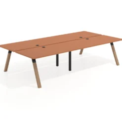 Mesa multipuesto UvePro Bench doble, fondo 166 cm, estructura negra/madera