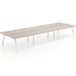 Mesa multipuesto UvePro Bench triple, fondo 166 cm, estructura blanca/madera