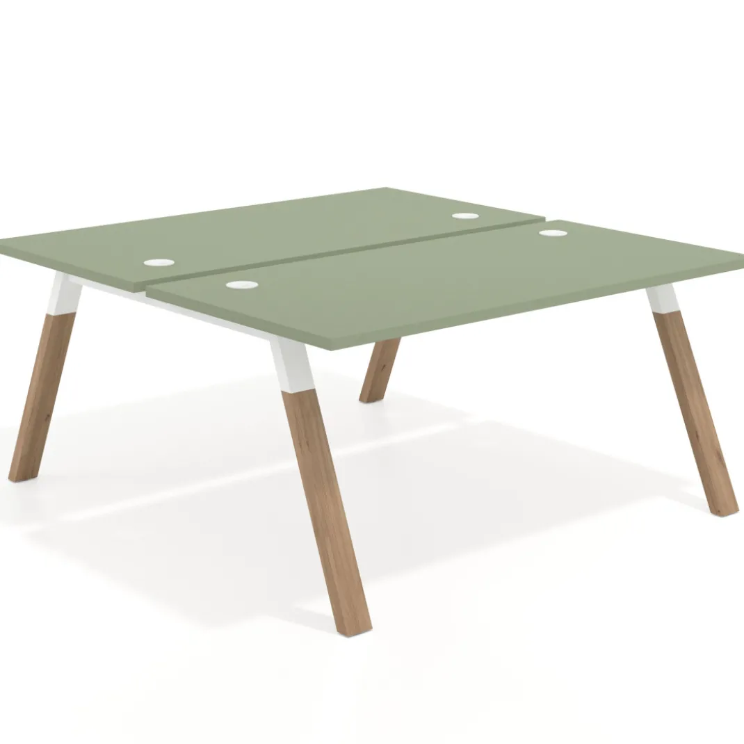 Mesa multipuesto UvePro Bench fondo 166 cm, estructura blanca/madera