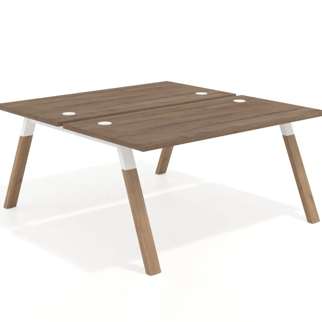 Mesa multipuesto UvePro Bench fondo 166 cm, estructura blanca/madera