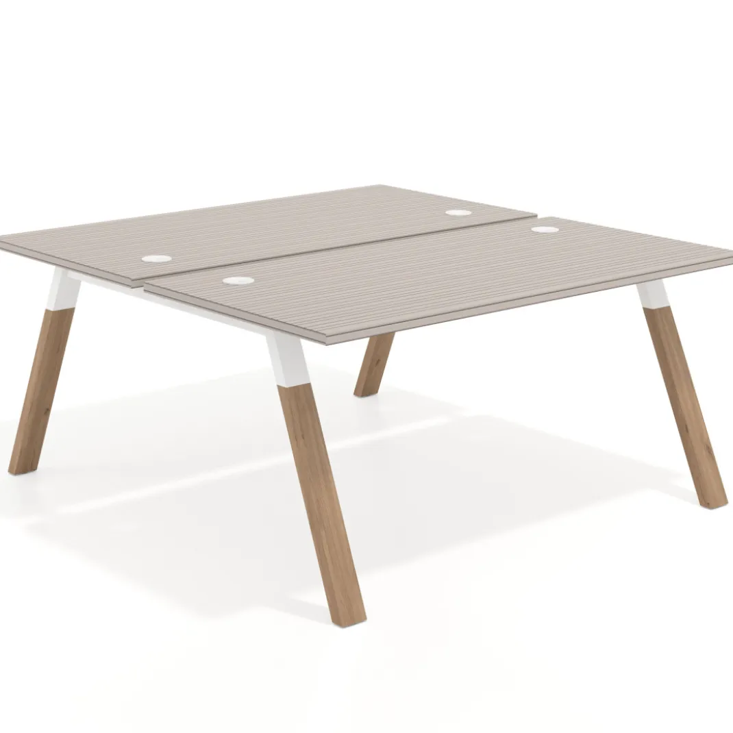 Mesa multipuesto UvePro Bench fondo 166 cm, estructura blanca/madera