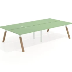 Mesa multipuesto UvePro Bench doble, fondo 166 cm, estructura blanca/madera